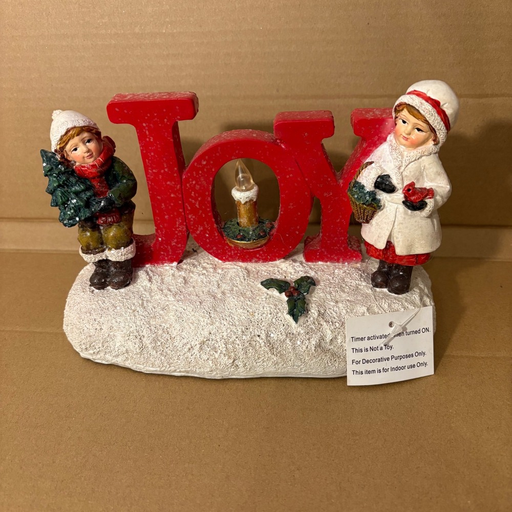 Christmas JOY Light Up Figurine with Children Snowy Scene NEEDS‎ Batteries
